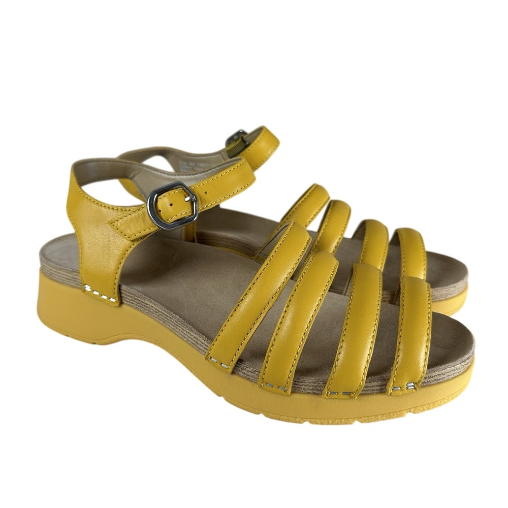 Dansko Roxie Sandal Women Size 40 10 Yellow Strappy Nappa Leather Wedge Platform